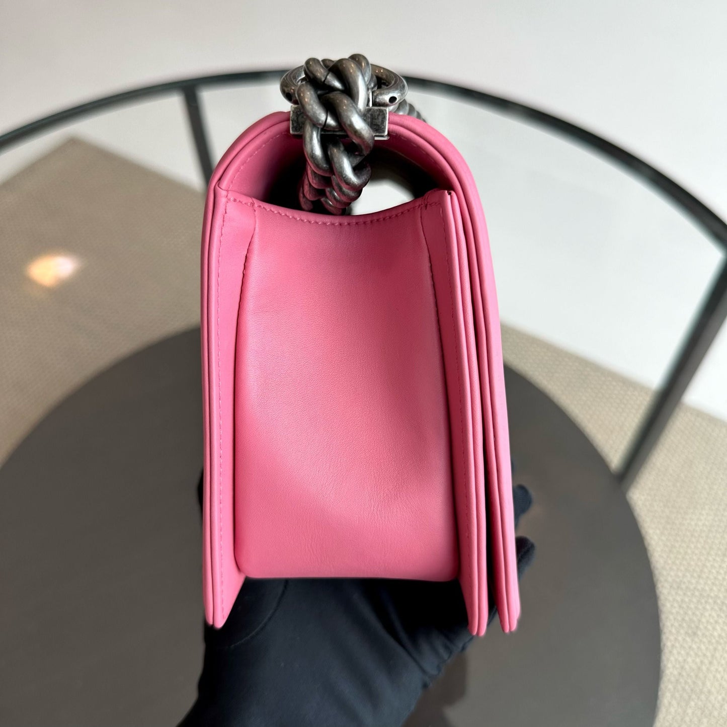 *Like New* Boy Old Medium 25CM Calfskin Chevron Leboy Pink RSHW No 26
