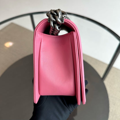 *Like New* Boy Old Medium 25CM Calfskin Chevron Leboy Pink RSHW No 26