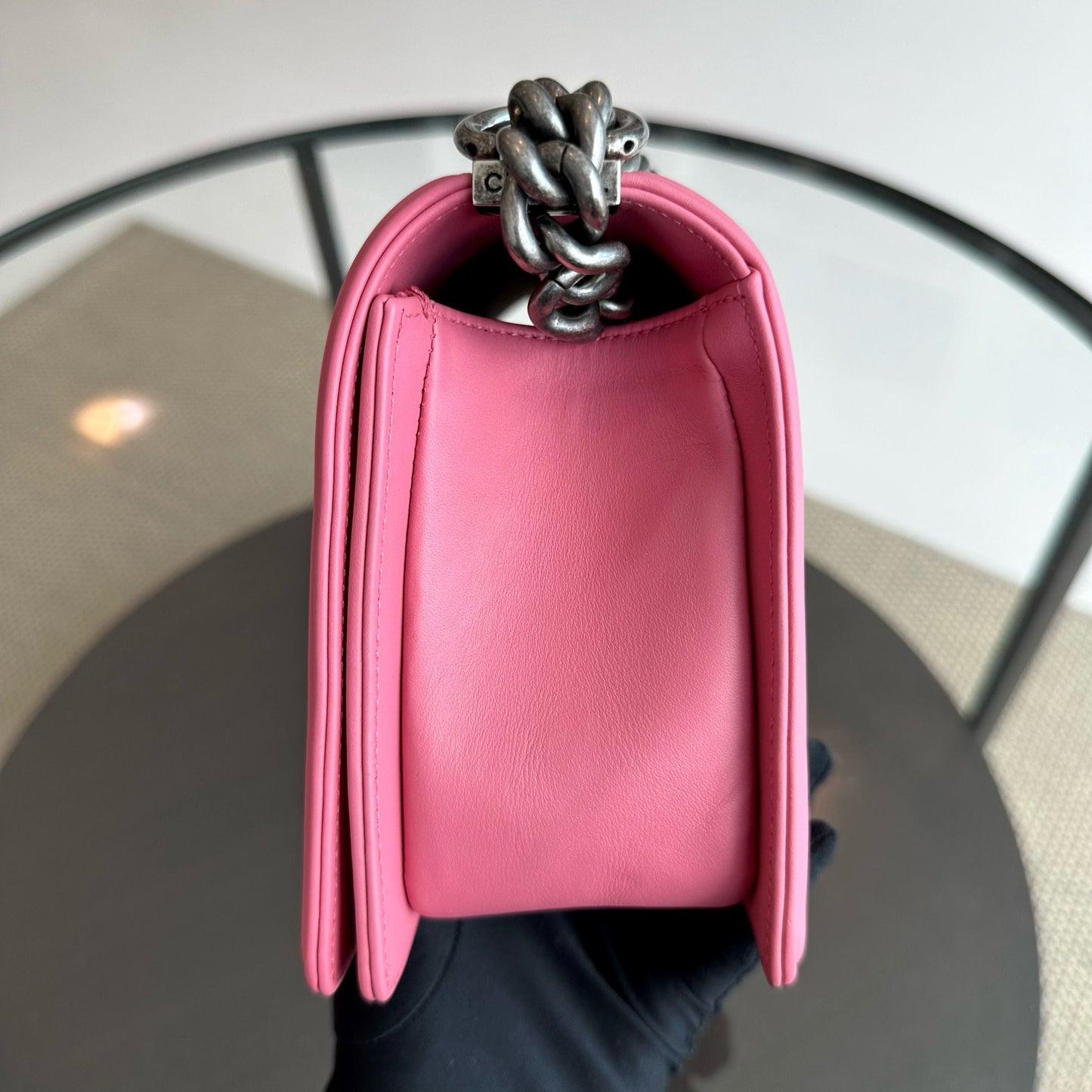 *Like New* Boy Old Medium 25CM Calfskin Chevron Leboy Pink RSHW No 26