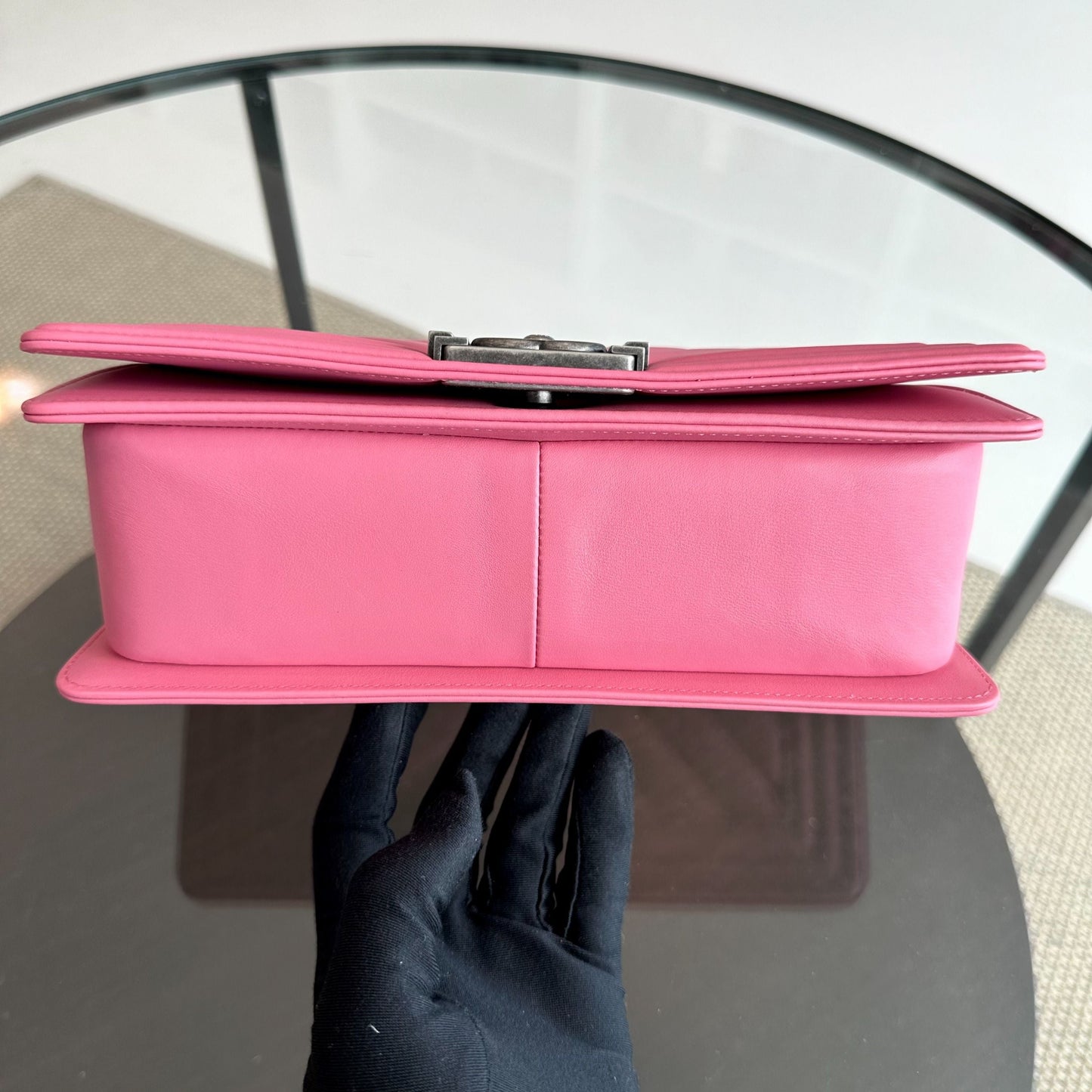 *Like New* Boy Old Medium 25CM Calfskin Chevron Leboy Pink RSHW No 26