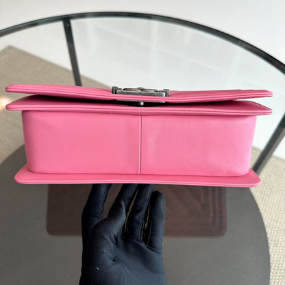 *Like New* Boy Old Medium 25CM Calfskin Chevron Leboy Pink RSHW No 26