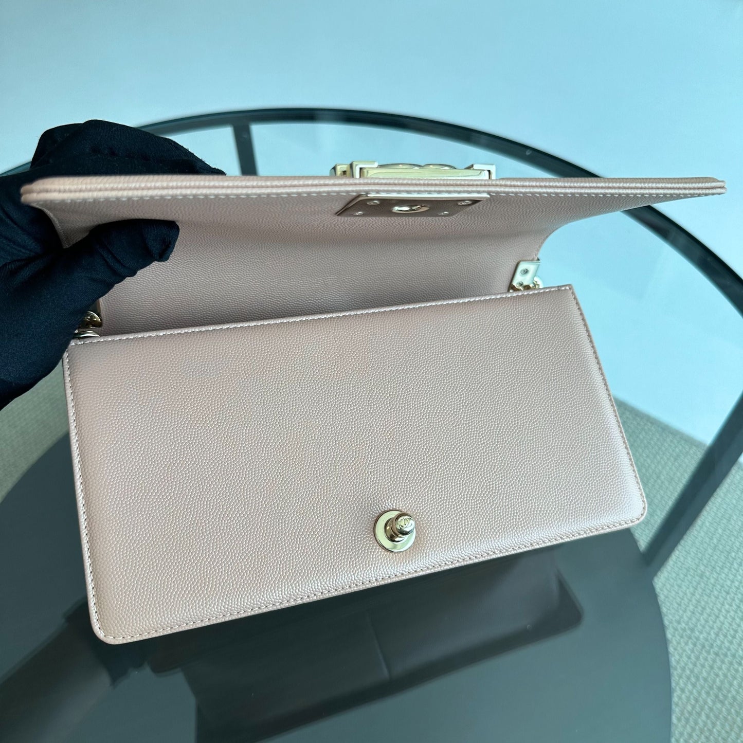 *Like New* Caviar Boy Old Medium 25CM Chevron Nude LGHW No 25