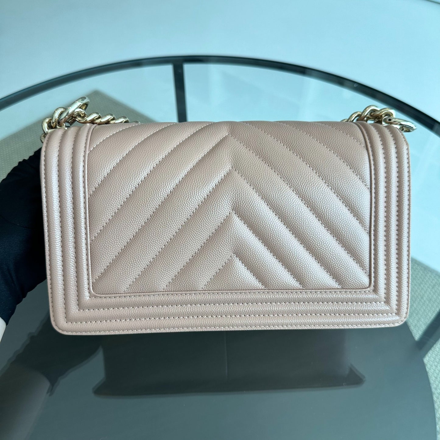 *Like New* Caviar Boy Old Medium 25CM Chevron Nude LGHW No 25