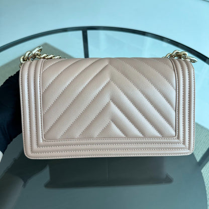 *Like New* Caviar Boy Old Medium 25CM Chevron Nude LGHW No 25