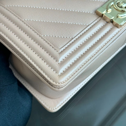 *Like New* Caviar Boy Old Medium 25CM Chevron Nude LGHW No 25