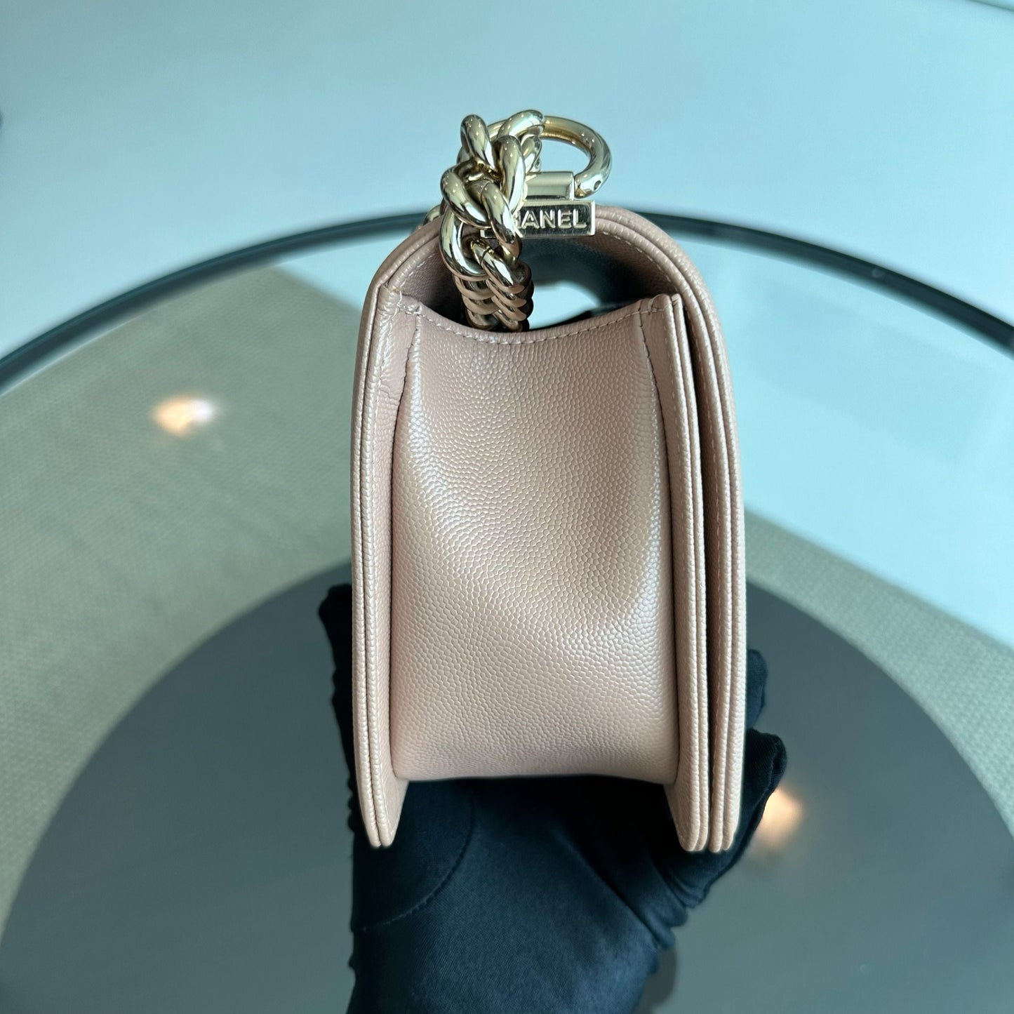 *Like New* Caviar Boy Old Medium 25CM Chevron Nude LGHW No 25