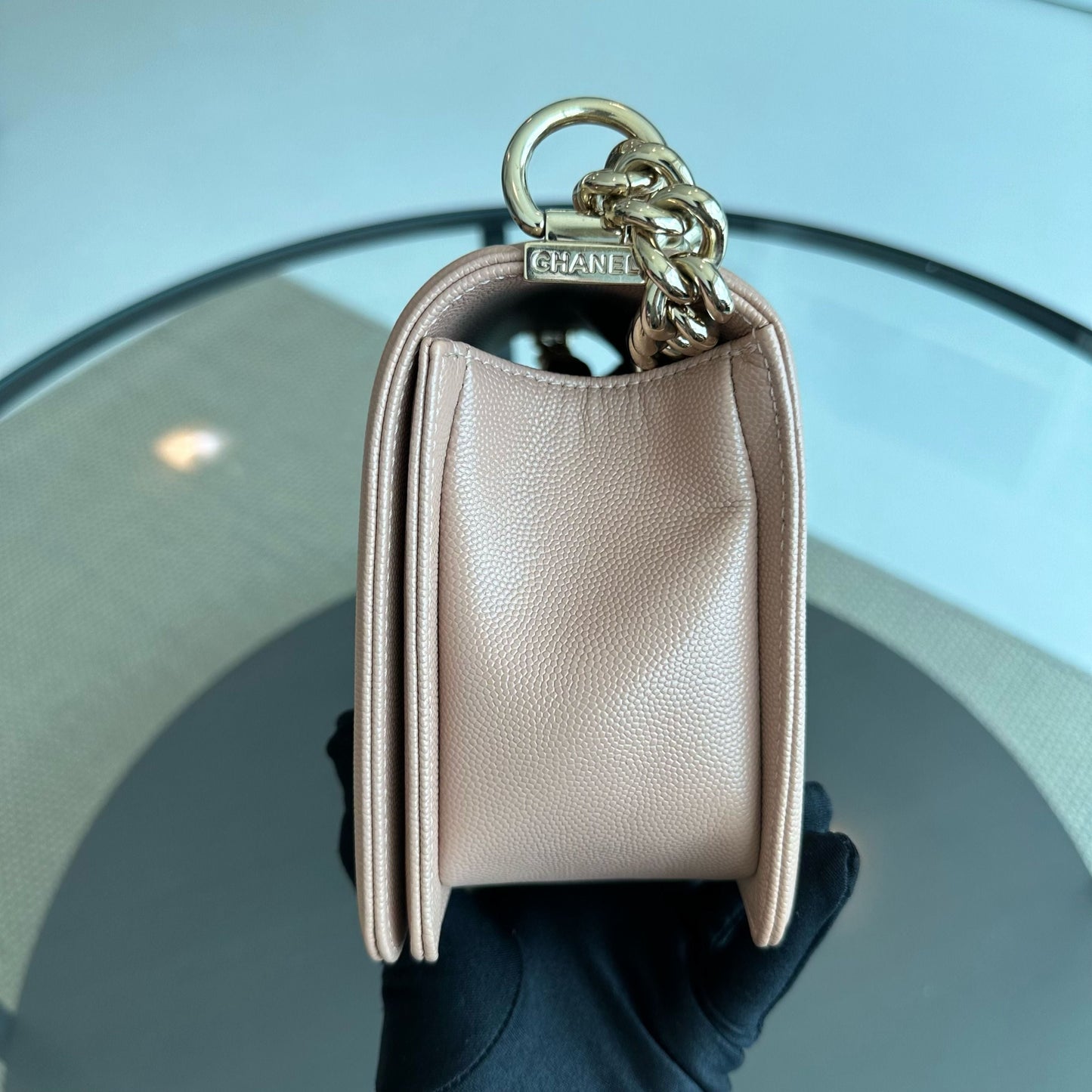 *Like New* Caviar Boy Old Medium 25CM Chevron Nude LGHW No 25