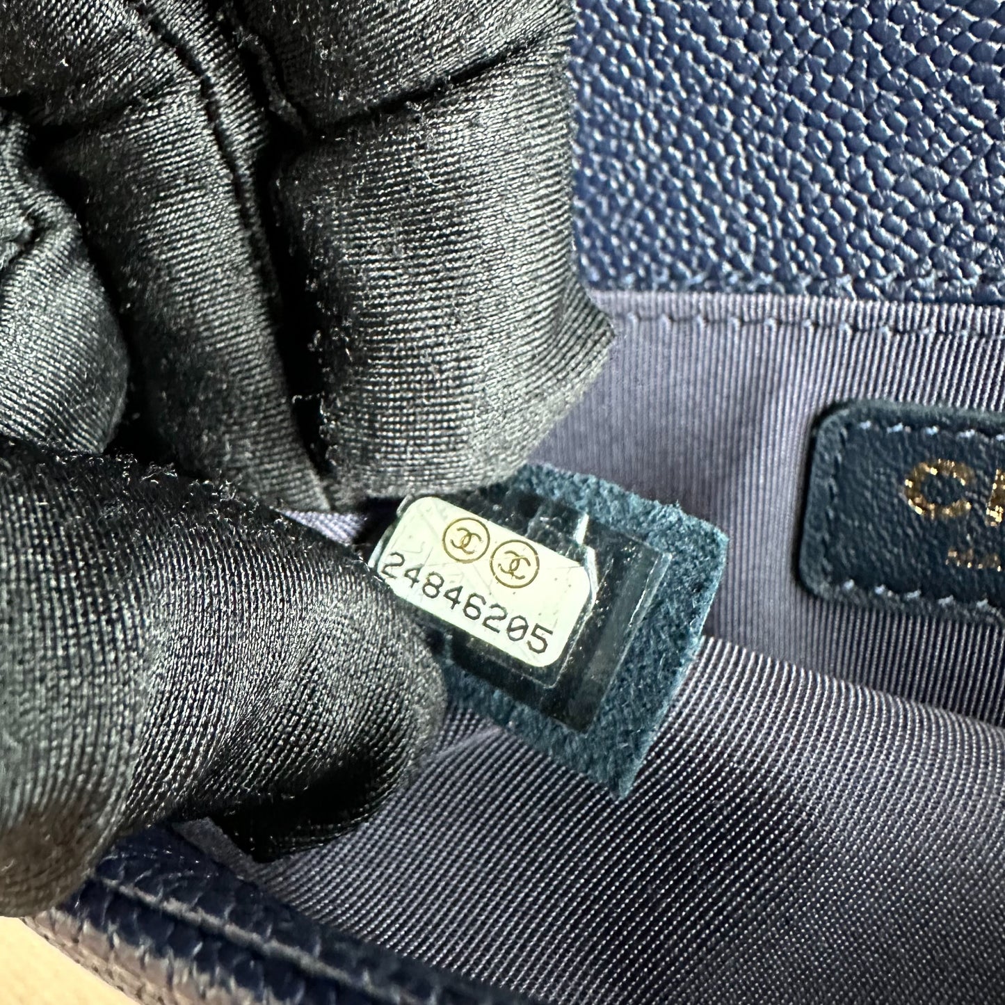 *Like New* Caviar Boy Small 20CM Chevron Grained Calfskin Leboy Dark Blue GHW No 24