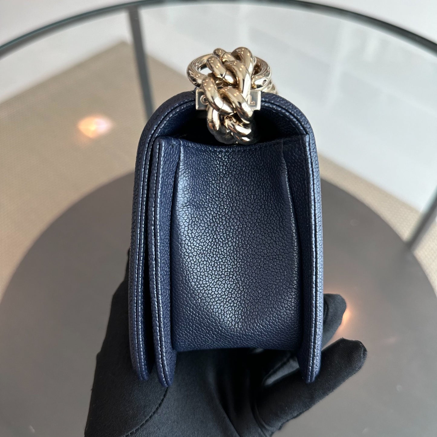 *Like New* Caviar Boy Small 20CM Chevron Grained Calfskin Leboy Dark Blue GHW No 24