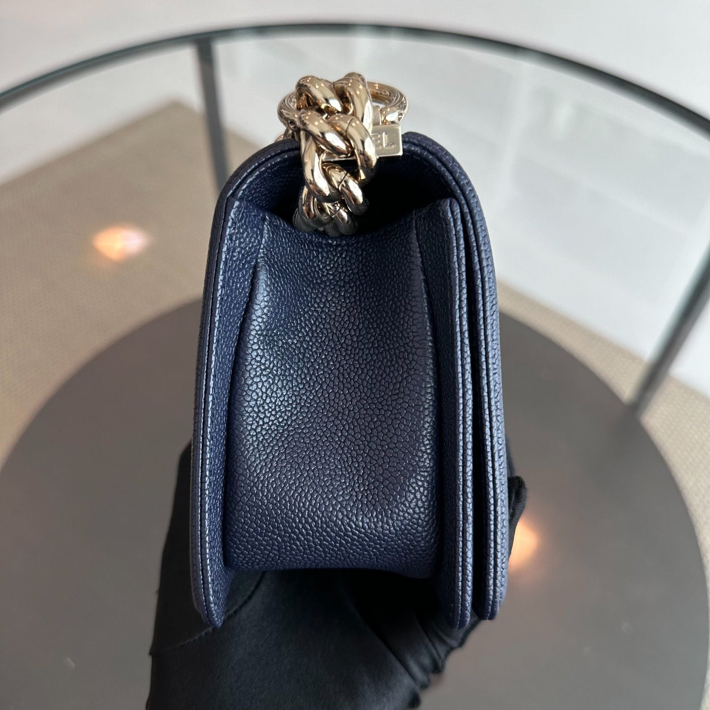 *Like New* Caviar Boy Small 20CM Chevron Grained Calfskin Leboy Dark Blue GHW No 24