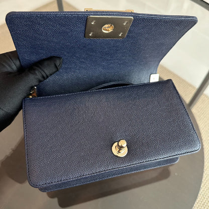 *Like New* Caviar Boy Small 20CM Chevron Grained Calfskin Leboy Dark Blue GHW No 24