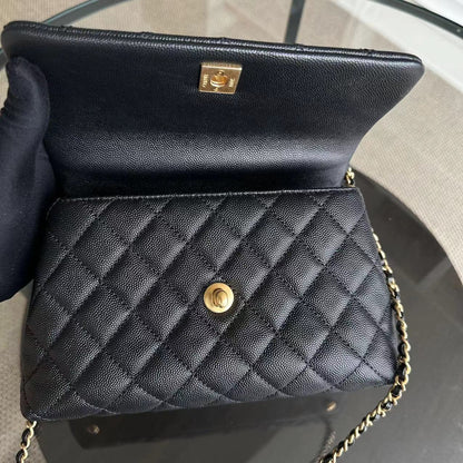 *Like New* Caviar Coco Handle Small Quilted Calfskin Exotic Handle Black GHW No 26