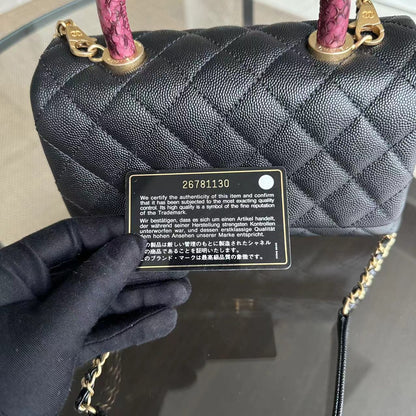 *Like New* Caviar Coco Handle Small Quilted Calfskin Exotic Handle Black GHW No 26