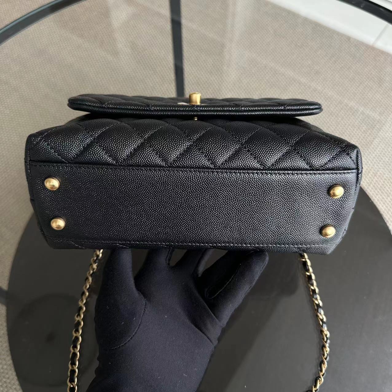 *Like New* Caviar Coco Handle Small Quilted Calfskin Exotic Handle Black GHW No 26