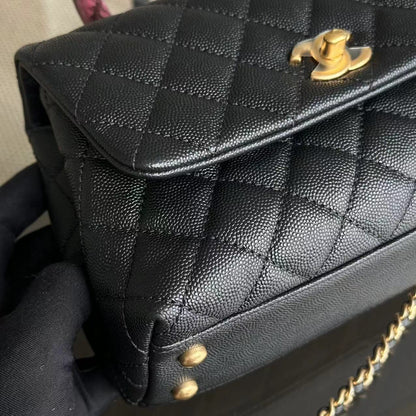 *Like New* Caviar Coco Handle Small Quilted Calfskin Exotic Handle Black GHW No 26