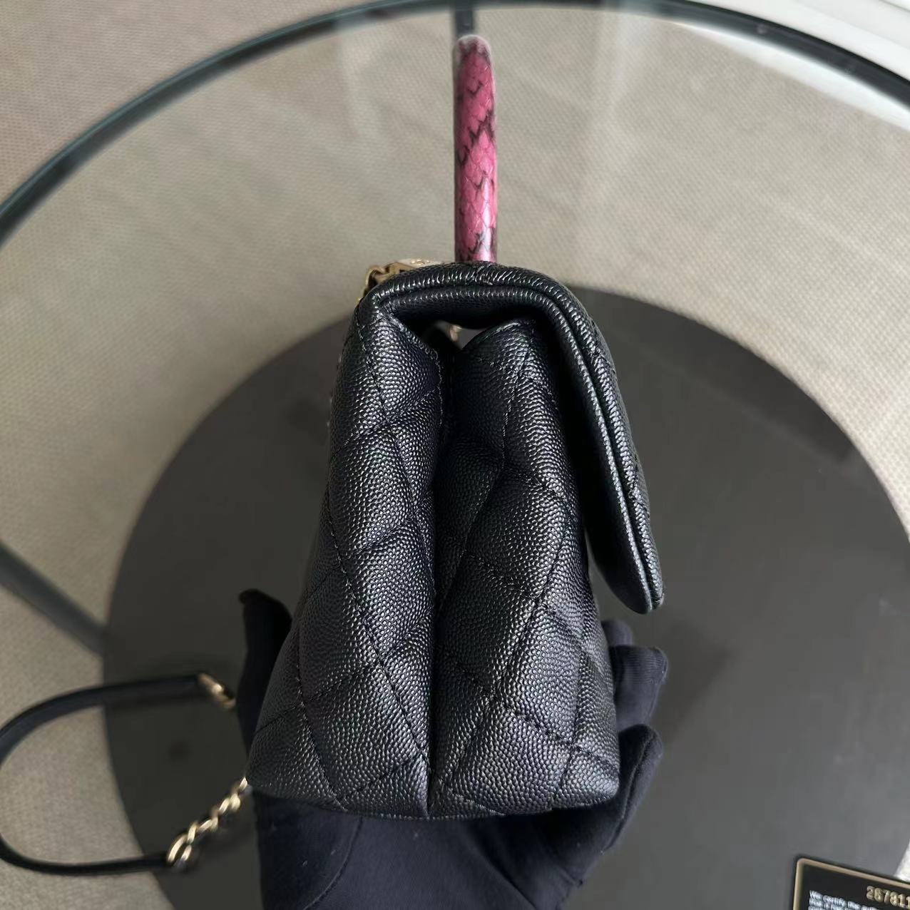 *Like New* Caviar Coco Handle Small Quilted Calfskin Exotic Handle Black GHW No 26