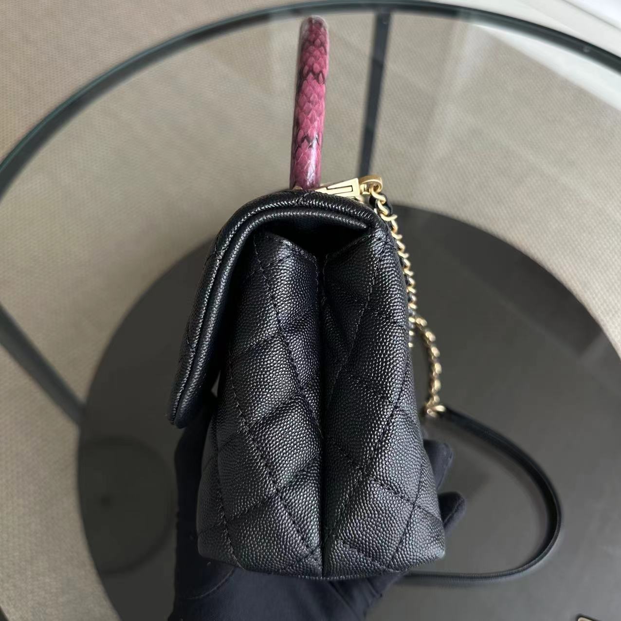 *Like New* Caviar Coco Handle Small Quilted Calfskin Exotic Handle Black GHW No 26