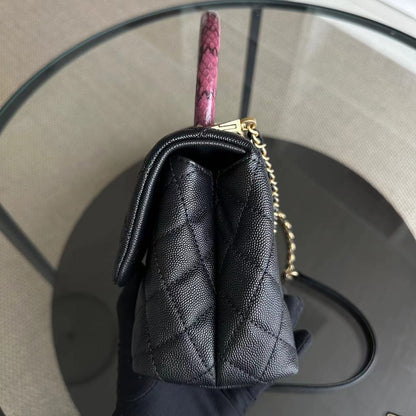 *Like New* Caviar Coco Handle Small Quilted Calfskin Exotic Handle Black GHW No 26