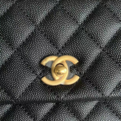 *Like New* Caviar Coco Handle Small Quilted Calfskin Exotic Handle Black GHW No 26