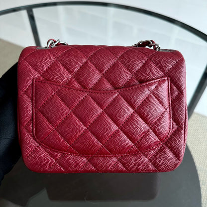 *Like New* Caviar Mini Square Quilted Calfskin Burgundy Red SHW No 27