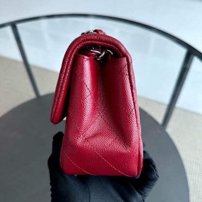 *Like New* Caviar Mini Square Quilted Calfskin Burgundy Red SHW No 27