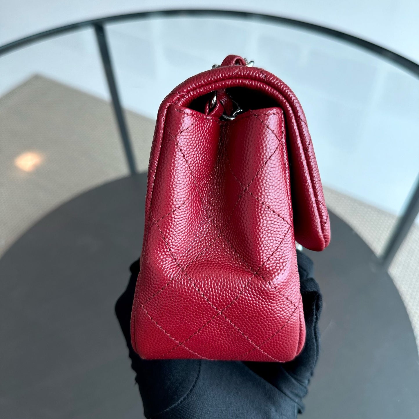 *Like New* Caviar Mini Square Quilted Calfskin Burgundy Red SHW No 27