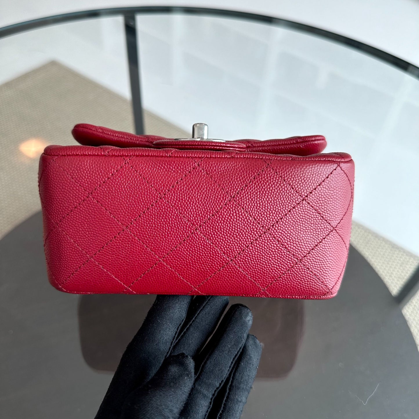 *Like New* Caviar Mini Square Quilted Calfskin Burgundy Red SHW No 27