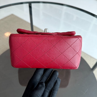 *Like New* Caviar Mini Square Quilted Calfskin Burgundy Red SHW No 27