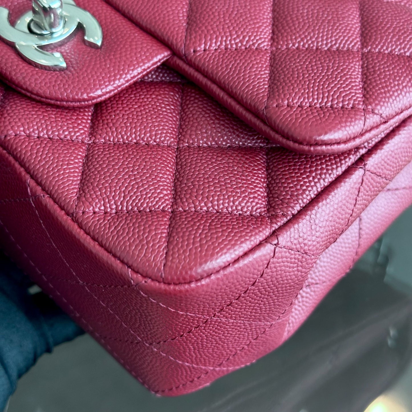 *Like New* Caviar Mini Square Quilted Calfskin Burgundy Red SHW No 27