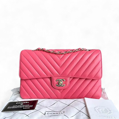 *Like New* Medium Chevron Lambskin Coral Pink Golden Hardware Series 24