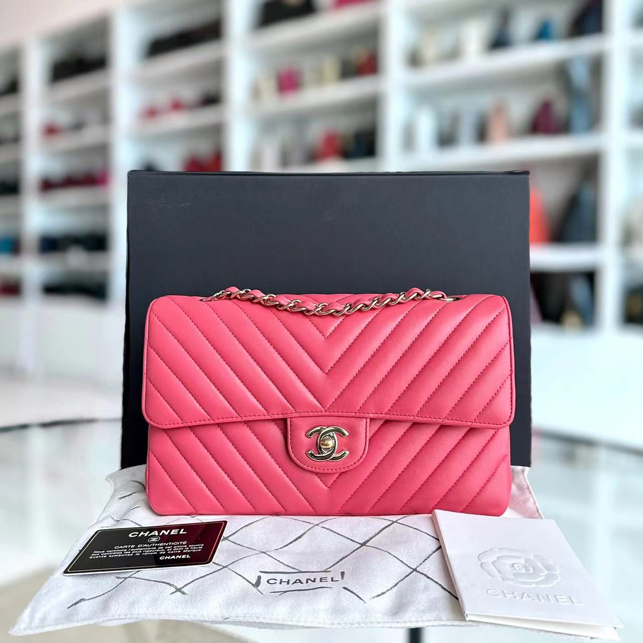 *Like New* Medium Chevron Lambskin Coral Pink Golden Hardware Series 24