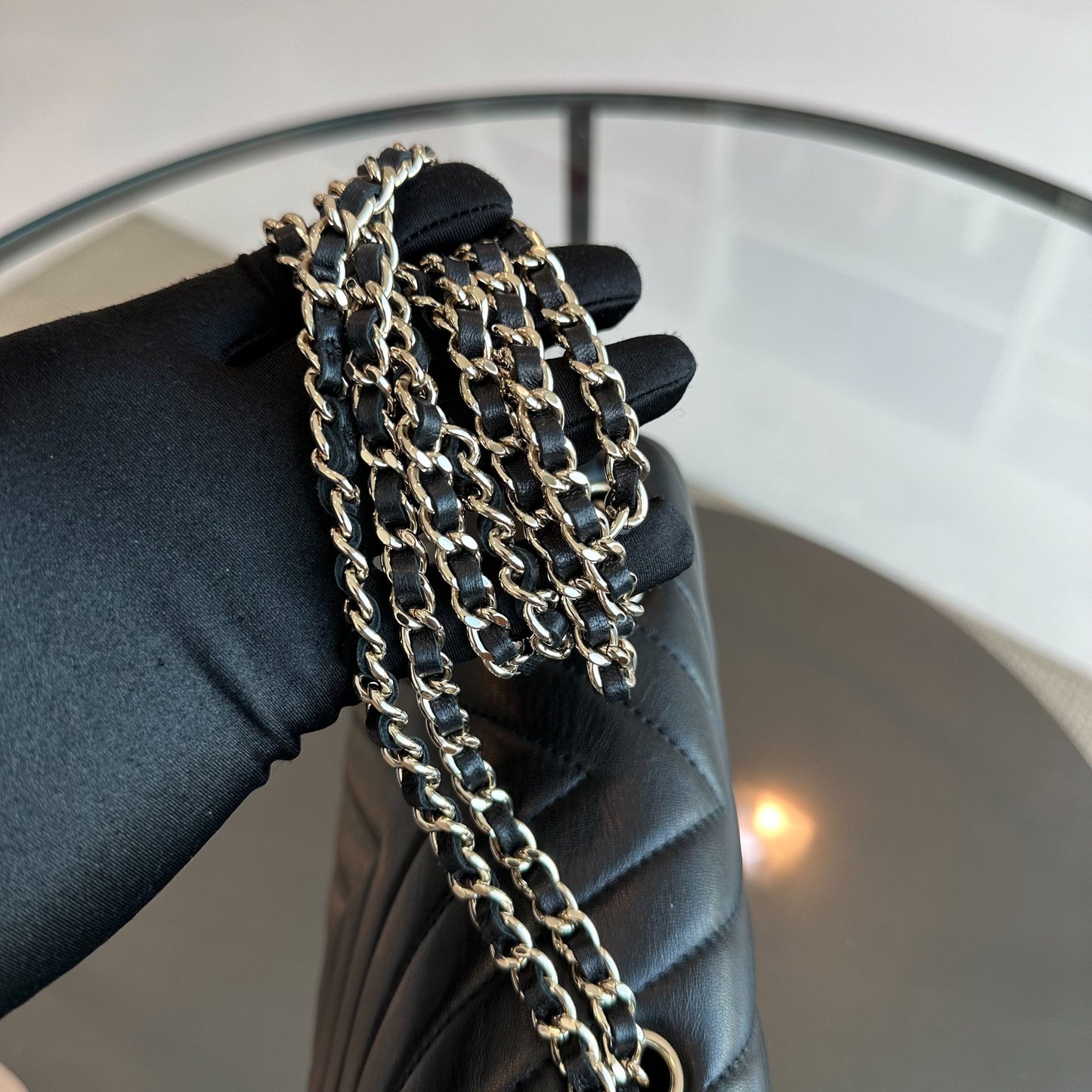 *Like New* Mini Rectangular 20CM Chevron Lambskin Black LGHW