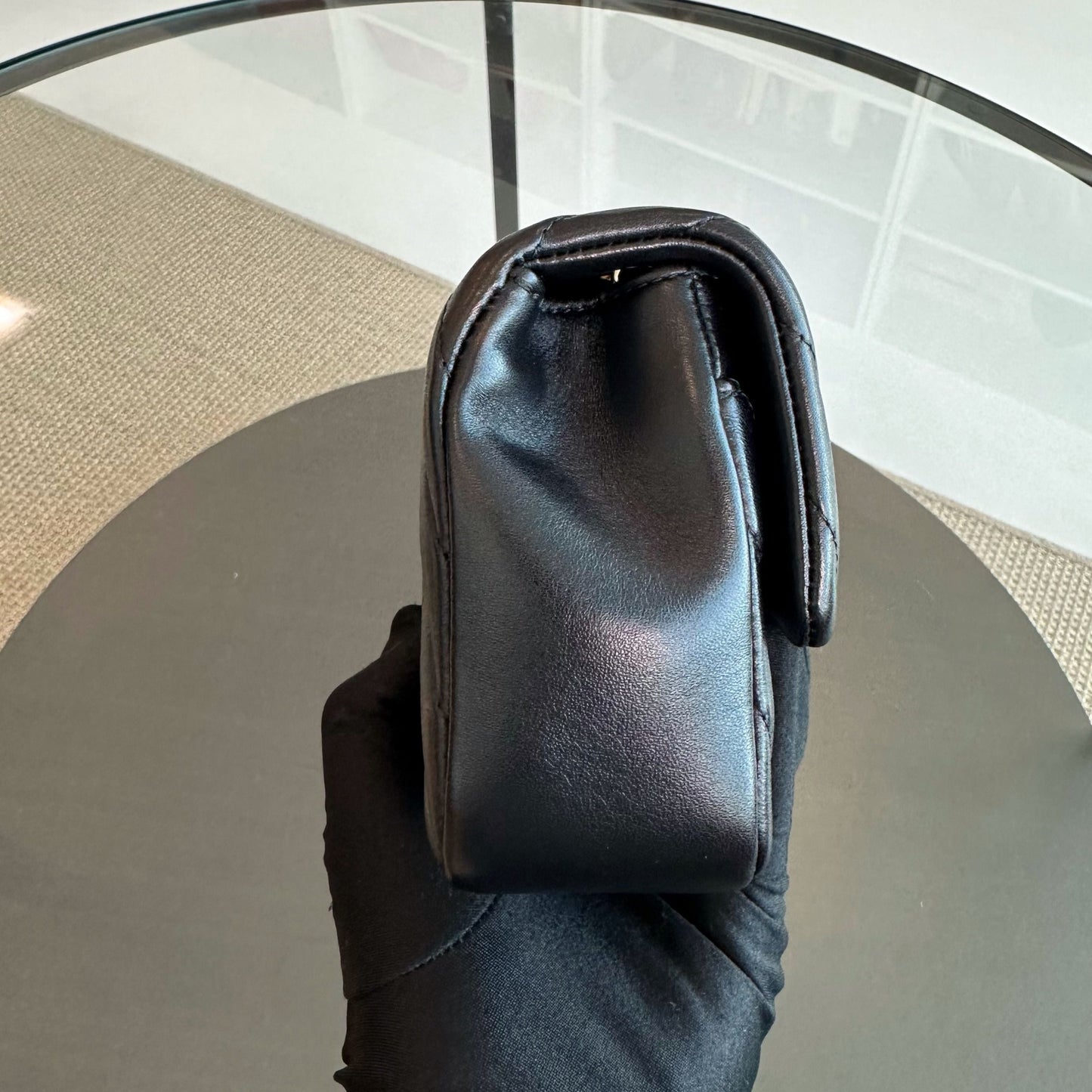 *Like New* Mini Rectangular 20CM Chevron Lambskin Black LGHW