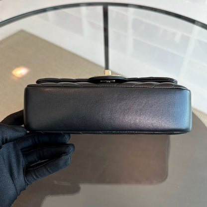 *Like New* Mini Rectangular 20CM Chevron Lambskin Black LGHW