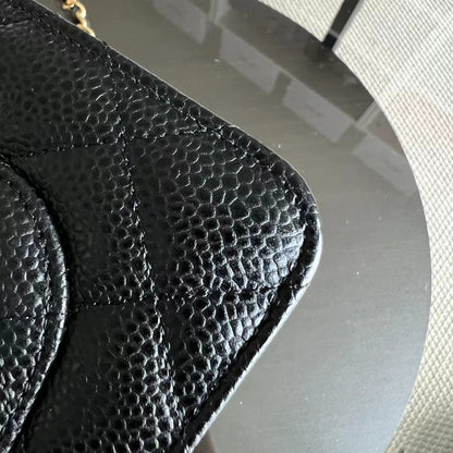 *Like New, Receipt Full Set* Caviar WOC Wallet On Chain Quilted Grained Calfskin Black Golden Hardware Series 31