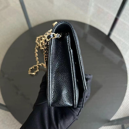*Like New, Receipt Full Set* Caviar WOC Wallet On Chain Quilted Grained Calfskin Black Golden Hardware Series 31