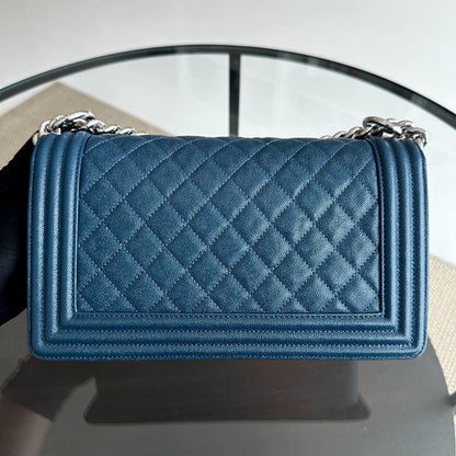 *Like New, Series 28* Caviar Boy Old Medium 25CM Quilted Calfskin Dark Blue No 28