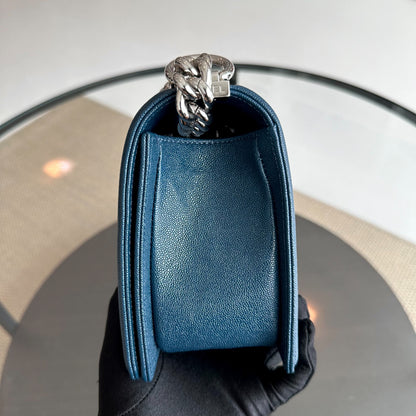 *Like New, Series 28* Caviar Boy Old Medium 25CM Quilted Calfskin Dark Blue No 28