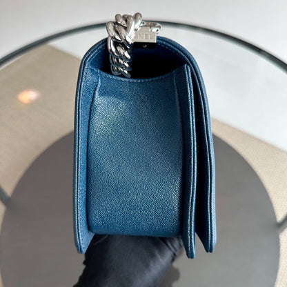 *Like New, Series 28* Caviar Boy Old Medium 25CM Quilted Calfskin Dark Blue No 28
