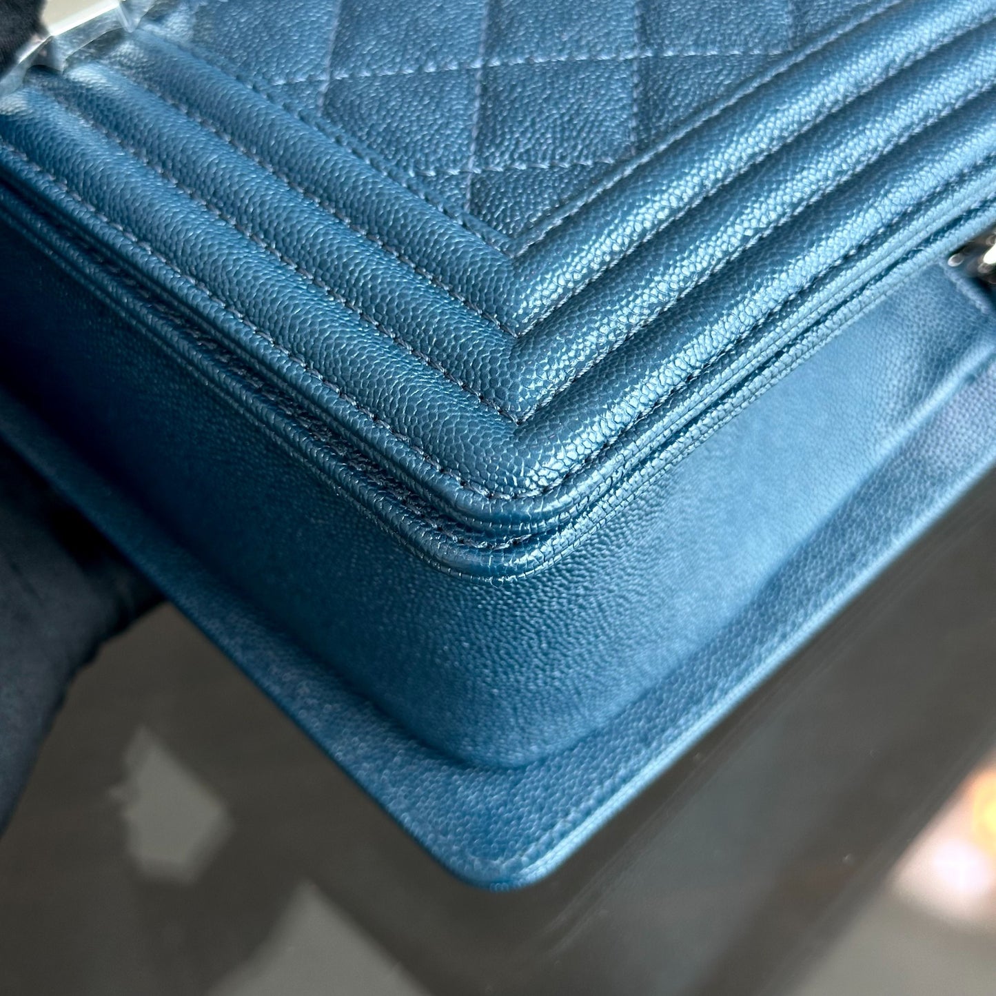 *Like New, Series 28* Caviar Boy Old Medium 25CM Quilted Calfskin Dark Blue No 28
