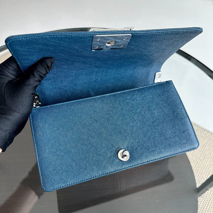 *Like New, Series 28* Caviar Boy Old Medium 25CM Quilted Calfskin Dark Blue No 28