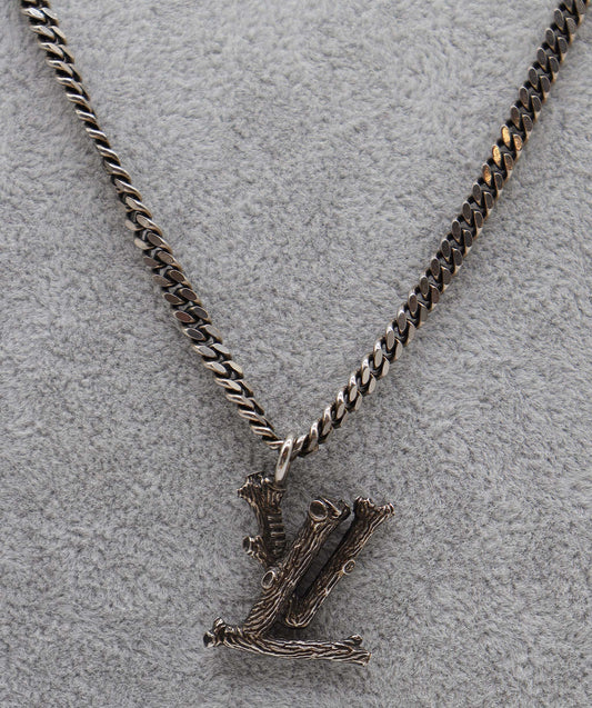 Louis Vuitton LV Wood Necklace Metal Silver MP2818 LV Auth 97978 DXBS3287