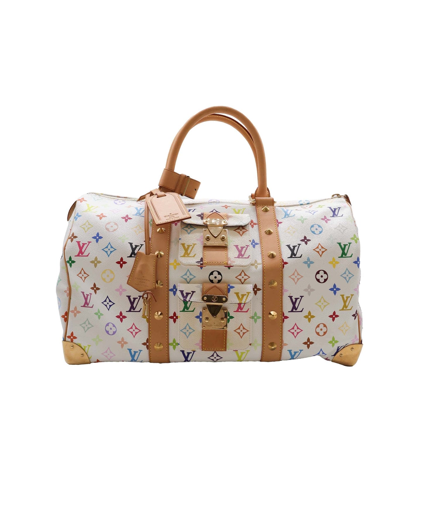 LOUIS VUITTON Monogram Multicolor Keepall 45 Boston Bag White M92641 Auth 79258A DXBS2490