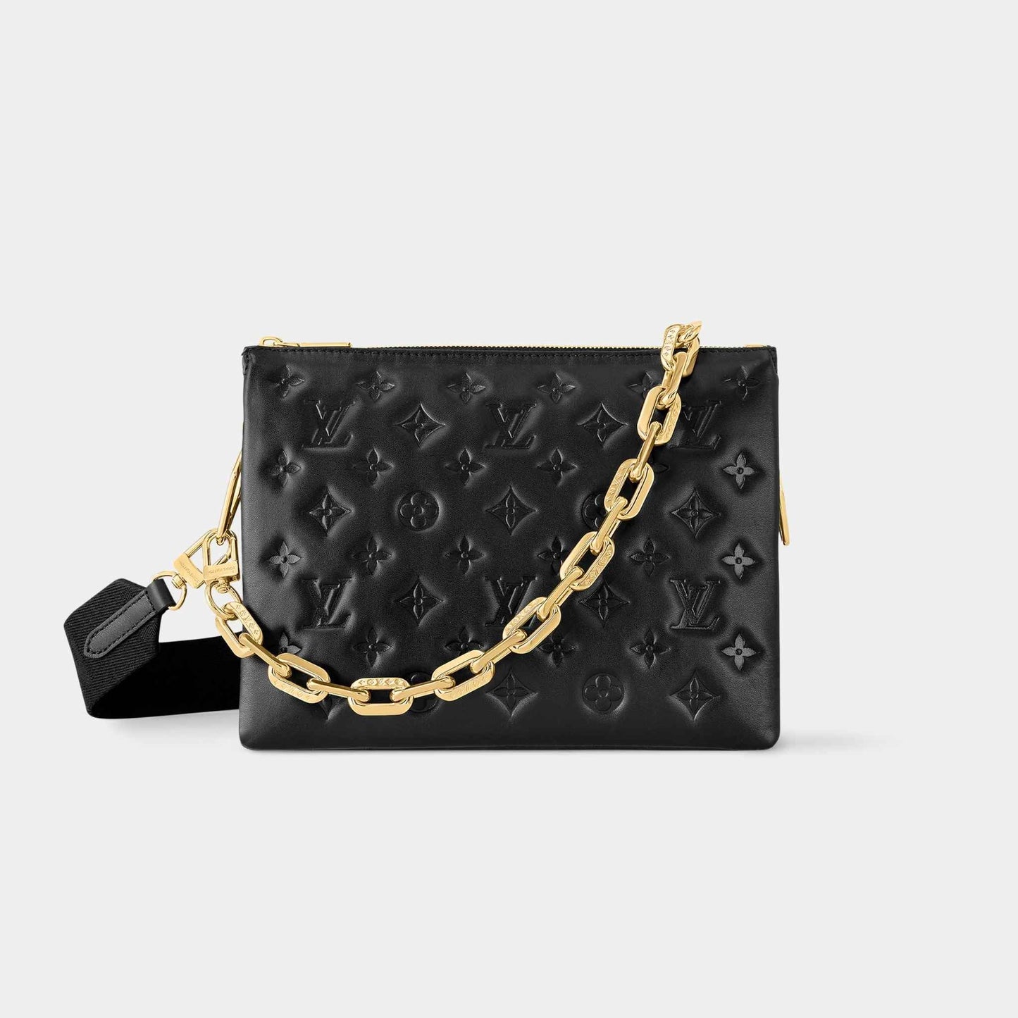 Louis Vuitton Coussin PM Handbag Monogram-embossed Puffy Lambskin, Black, Front