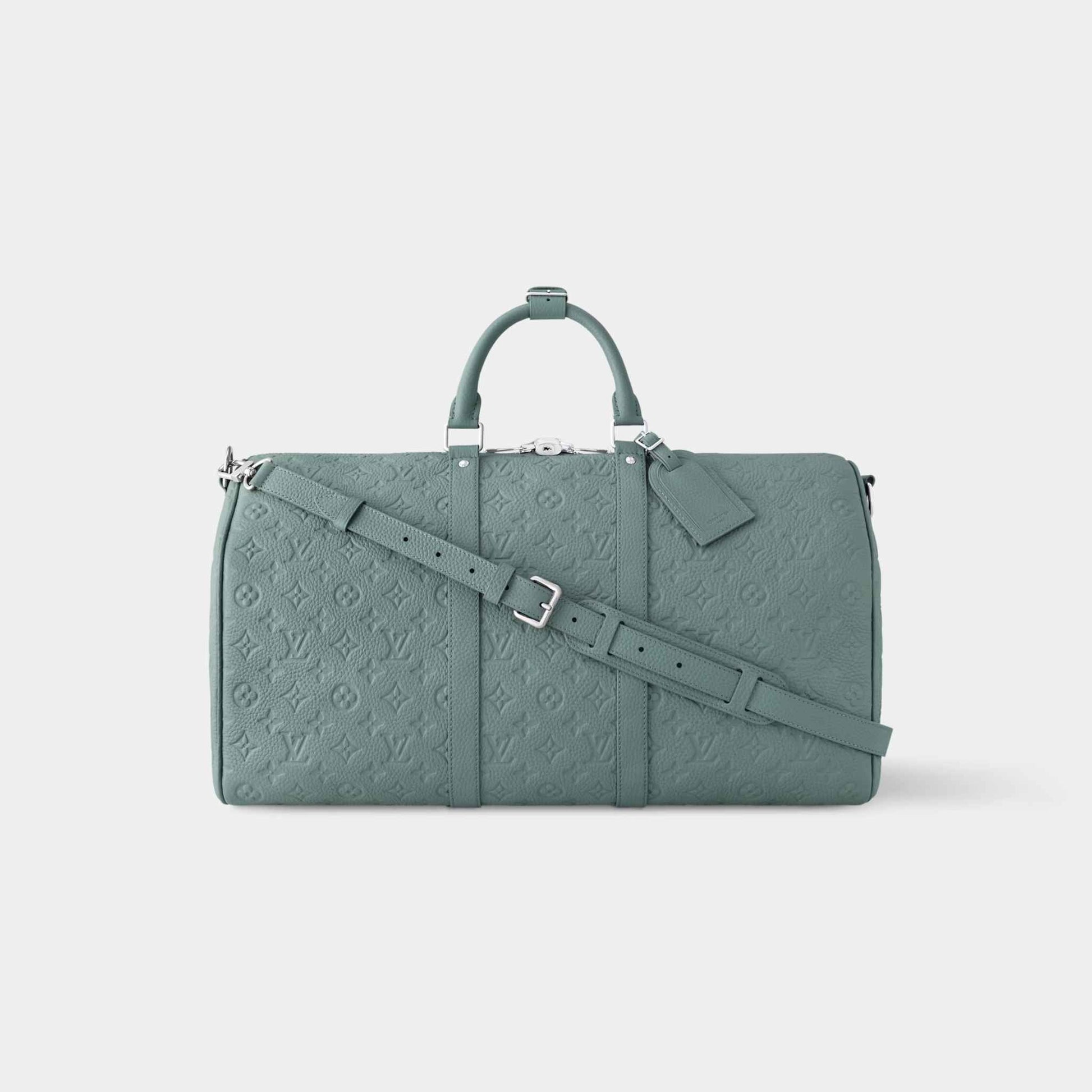 Louis Vuitton Keepall Bandoulière 50 Monogram Taurillon Leather, Vert D'eau, Front