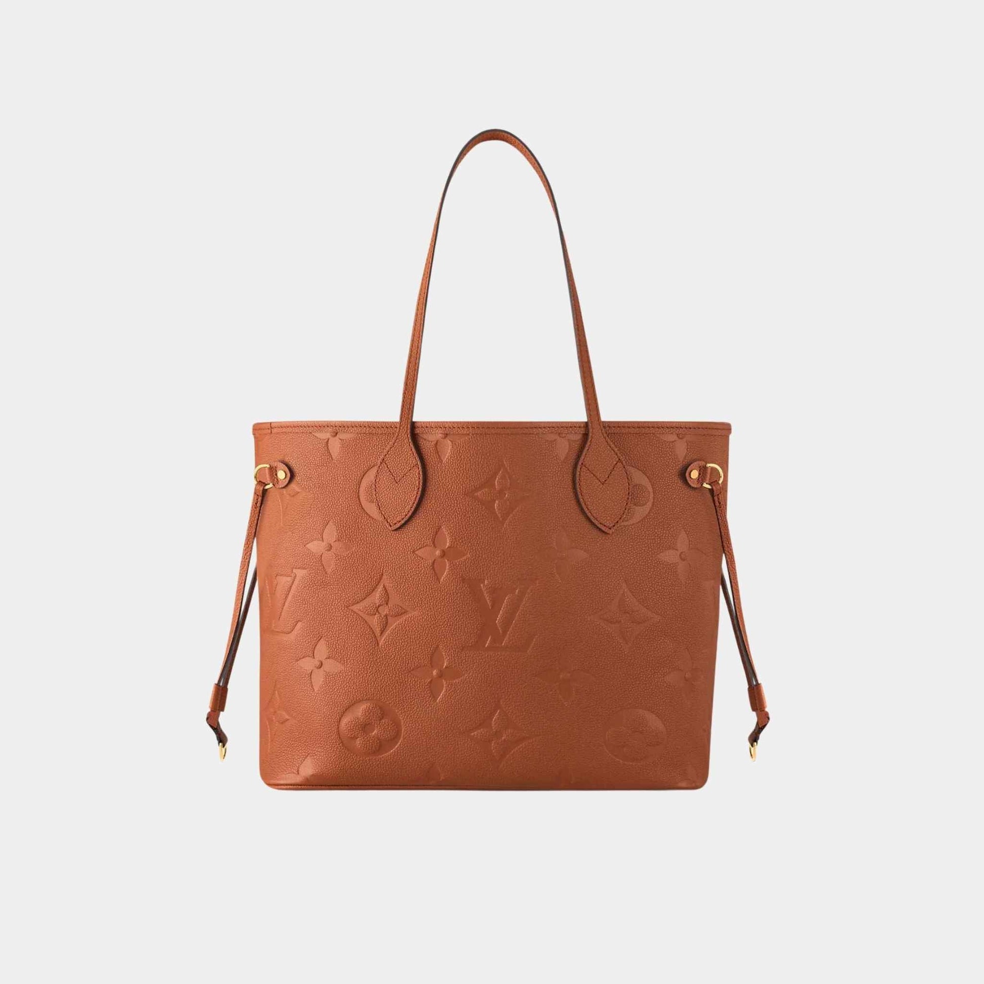 Louis Vuitton Neverfull MM Embossed Grained Cowhide Leather Handbag, Cognac, Front
