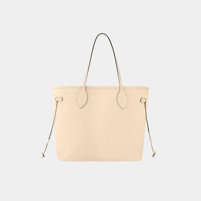 Louis Vuitton Neverfull MM Embossed Grained Cowhide Leather Handbag, Creme, Front