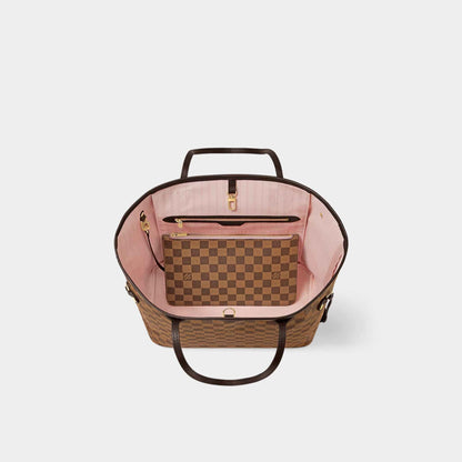 Louis Vuitton Neverfull MM Tote In Damier Ebene, Rose Ballerine, Top