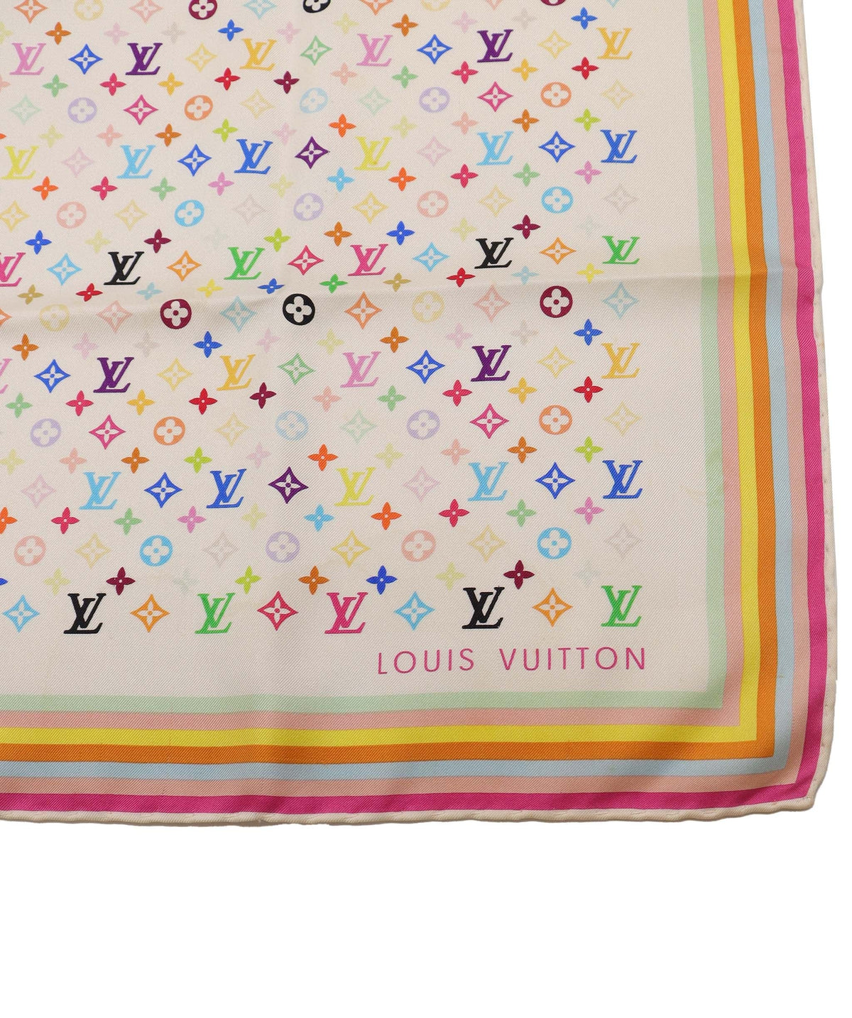 LV Multicolor Monogram Silk Scarf White DXBS4318