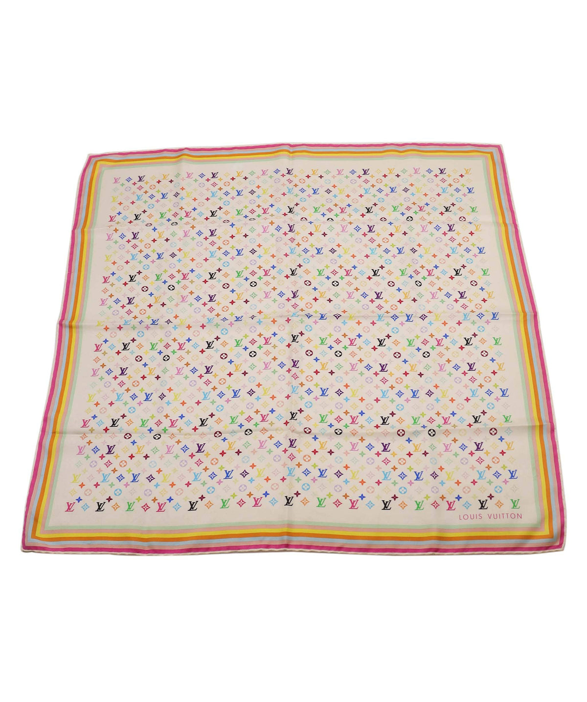 LV Multicolor Monogram Silk Scarf White DXBS4318